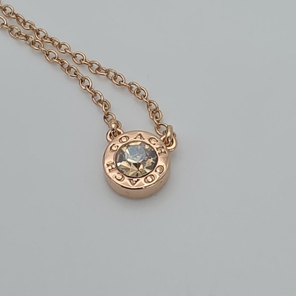 Vtg COACH Necklace Open Circle Crystal Pendant Rose Gold Plate Round‎ Link 18" - Picture 3 of 15